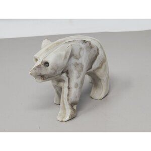 Vintage Natural Marbled Stone Hand Carved Bear‎ Figurine Paperweight